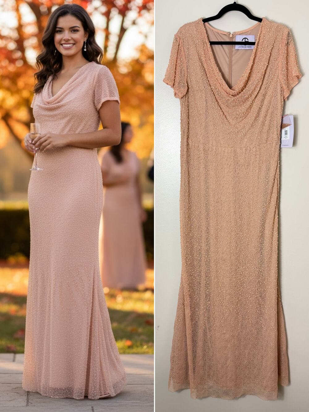 JS Collections Pearl Beaded Dress Wedding Guest Mother of the Bride Gown
